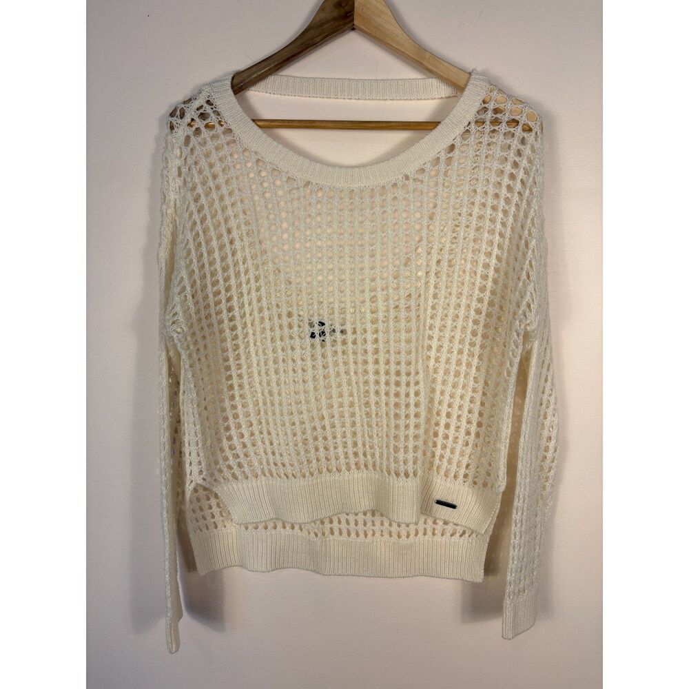 Roxy Open Knit Cream White Sweater Open Back Women's XS Beach Boho Resort